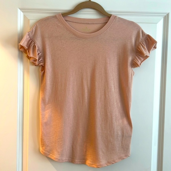 NWT Kate Spade New York T-Shirt Tee Ruffle Sleeve Beige Pink Shirt Size - XXS - Picture 1 of 6